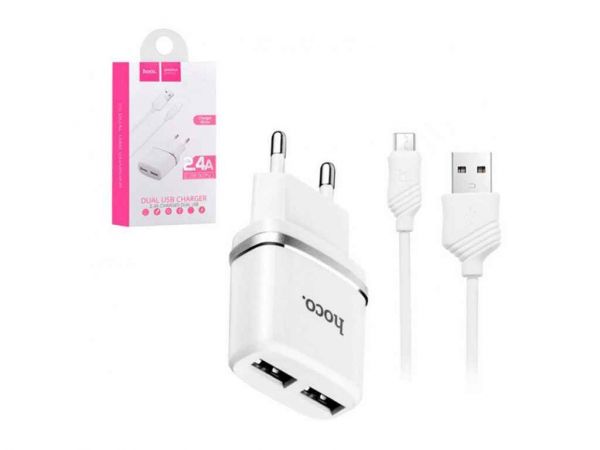    C12 Smart, 2 USB ,2.4A, White Hoco -  1