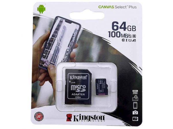     64Gb Micro SD (10) (adapter) Canvas Select Plus UHS-I Kingston -  1