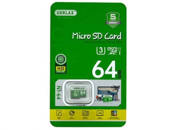     64Gb Micro SD (10) (-adapter) ( 1 ) UHS-I/U3 Gerlax -  1