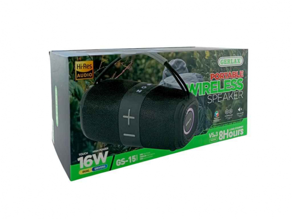   GS-15, BT/USB/FM/AUX/microSD LED, 1500mAh TWS 23.5x10x11cm  Gerlax -  1