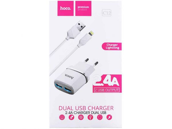    iPhone Lightning C12 2.4A-2USB 21 Hoco -  1