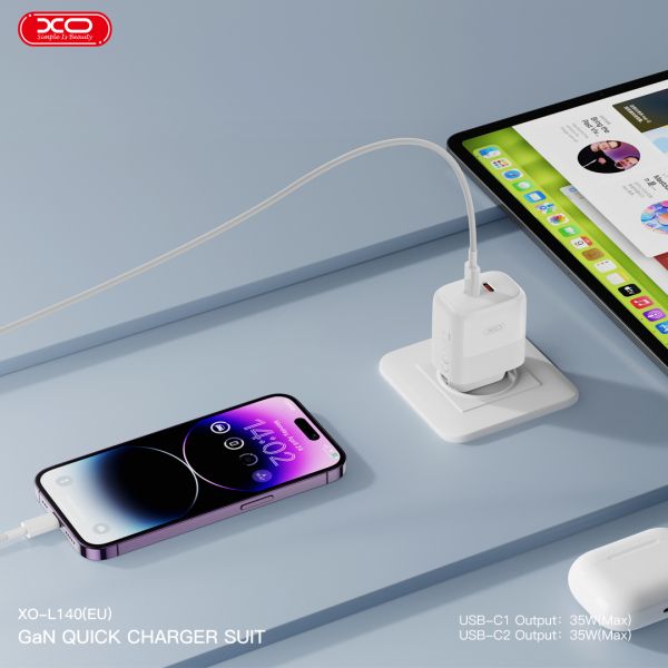    XO L140 - 35W PD Dual port USB-C White (L140_White) -  5