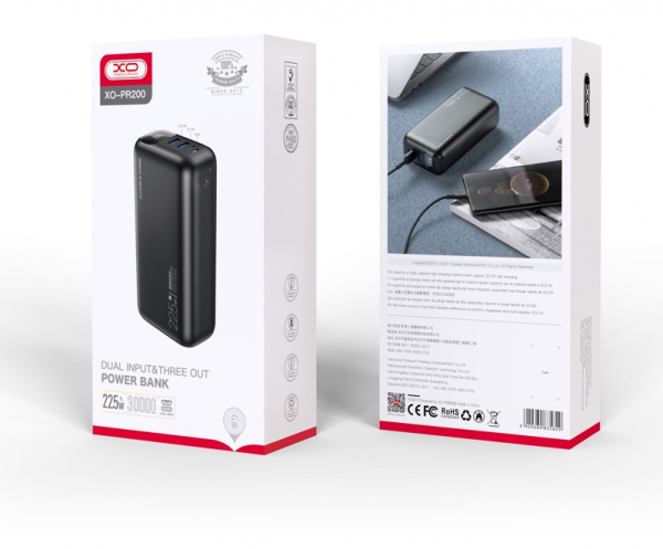    XO PR200 - 30000 mAh PD20W + QC22.5W Black (PR200_Black) -  2