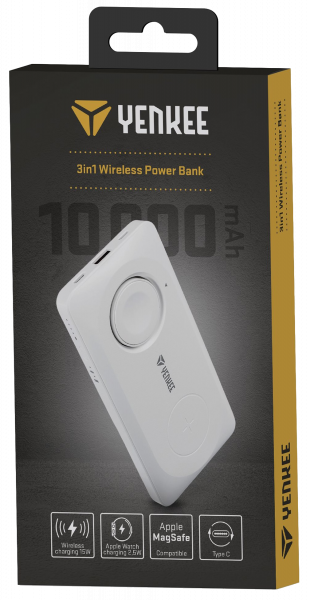    Yenkee YPB 510 - 10000 mAh PD 22,5W 3in1 Qi Wireless (White) (37000006) -  6