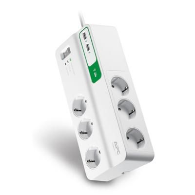    APC Essential SurgeArrest 6 outlets + 2 USB (5V, 2.4A) port (PM6U-RS) -  2