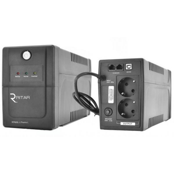  Ritar RTP600L-U (360W) Proxima-L, LED, AVR, 4st, USB, 2xSCHUKO socket, 1x12V7Ah, plastik Case Q4 -  1