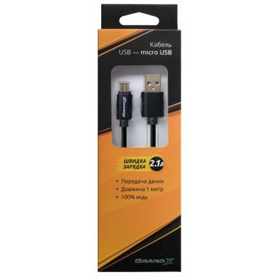   USB 2.0 AM to Micro 5P 1.0m Cu, 2.1A, Black Grand-X (MM-01B) -  3