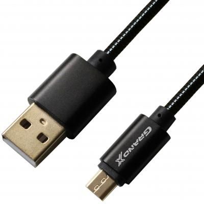   USB 2.0 AM to Micro 5P 1.0m Cu, 2.1A, Black Grand-X (MM-01B) -  1