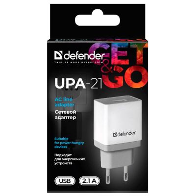   Defender UPA-21 white, 1xUSB, 5V / 2.1A (83571) -  4