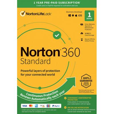  Norton by Symantec NORTON 360 STANDARD 10GB 1 USER 1 DEVICE 12M (21409591) -  1