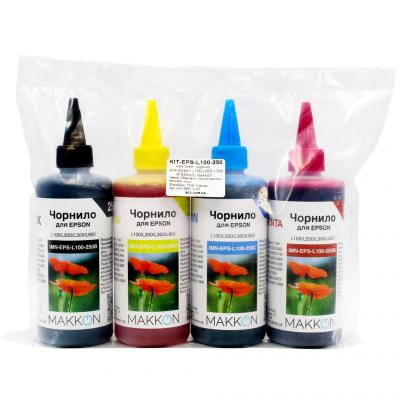   Epson, Black / Cyan / Magenta / Yellow,   L1xx, L2xx, L3xx, L4xx, L5xx, L8xx, L30xx, L1300/L1800, 4x250 , Makkon (KIT-EPS-L100-250) -  2