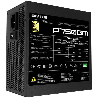   750W, Gigabyte P750GM, Black, , 120  (HYB), Active PFC, 80 Plus Gold, MB: 20+4 pin, CPU: 4+4 pin, VGA: 4 x 6+2 pin, 3xMolex/1xFDD / 8xSATA, : OVP/OPP/SCP/UVP/OCP/OTP (GP-P750GM) -  2