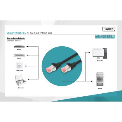 - 0.25, CAT 6 S-FTP, AWG 27/7, LSZH, Black Digitus (DK-1644-0025/BL) -  3