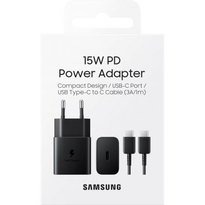   Samsung 15W Power Adapter (w C to C Cable) Black (EP-T1510XBEGRU) -  5