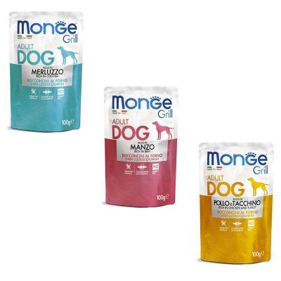     Monge Dog Grill Mix Chicken and Turkey, Beef, Cod Fish 12*100  (8009470017510) -  2