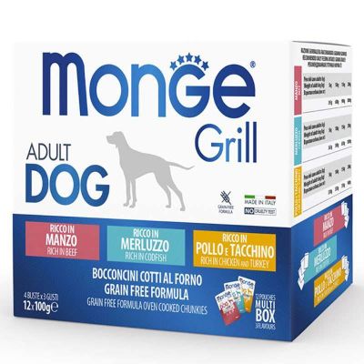     Monge Dog Grill Mix Chicken and Turkey, Beef, Cod Fish 12*100  (8009470017510) -  1