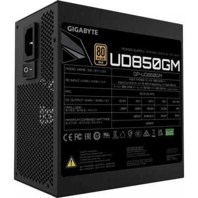   850 , Gigabyte UD850GM, Black, , 120 , PFC, 80 Plus Gold, MB: 20+4 pin, CPU: 2 x 4+4 pin, VGA: 4 x 6+2 pin, 3xMolex / 1xFDD / 8xSATA, : OVP/OPP/SCP/UVP/OCP/OTP (GP-UD850GM) -  4