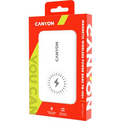   Canyon PB-1001 10000mAh, PD/18W, QC/3.0 +10W Magnet wireless charger, white (CNS-CPB1001W) -  4