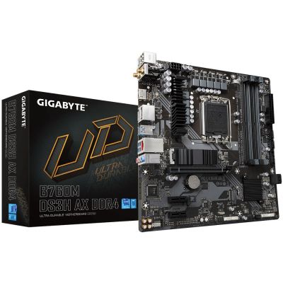   LGA1700, Gigabyte B760M DS3H AX DDR4, B760, 4xDDR4, Int.Video(CPU), 4xSATA3, 2xM.2, 1xPCI-E 16x 4.0, 2xPCI-E 1x 3.0, Realtek 7.1, RTL8125BG, WiFi 6, Bluetooth, 6xUSB3.2/6xUSB2.0, HDMI/2xDP, MicroATX -  1