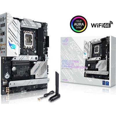   LGA1700, Asus ROG STRIX B760-A GAMING WIFI, B760, 4xDDR5, Int.Video(CPU), 4xSATA3, 3xM.2, 1xPCI-E 16x 5.0, 1xPCI-E 16x 3.0, 2xPCI-E 1x 3.0, ALC4080, Intel 2.5Gb, WiFi 6E, Bluetooth 5.3, 7xUSB3.2/5xUSB2.0, HDMI/DP, ATX -  1