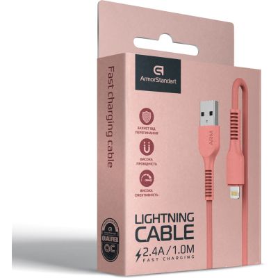   USB 2.0 AM to Lightning 1.0m AR88 2.4A peach Armorstandart (ARM65286) -  4