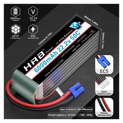    HRB_ Lipo 6s 22.2V 6000mAh 50C Battery XT60 Plug (HR-6000MAH-6S-50C-XT60) -  3