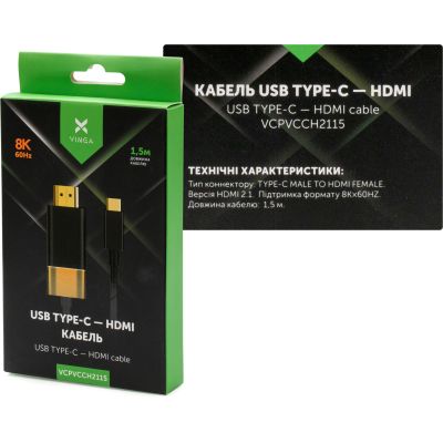   USB-C to HDMI 1.5m v2.1 8K60Hz Gold plated Vinga (VCPVCCH2115) -  3