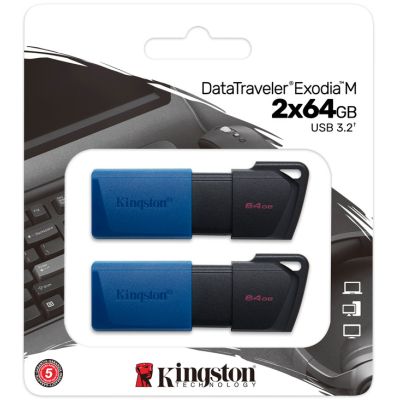 USB 3.2 Flash Drive 64GB Kingston DataTraveler Exodia M, Black/Blue, 2    (DTXM/64GB-2P) -  1