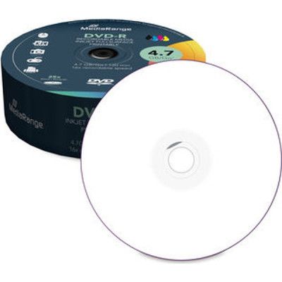  DVD Mediarange DVD-R 4.7GB 120min 16x speed, inkjet fullsurface printable, Cake 25 (MR407) -  1