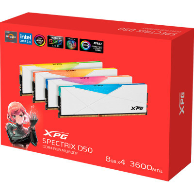  '  ' DDR4 64GB (4x16GB) 3600 MHz XPG Spectrix D50 RGB White ADATA (AX4U360016G18I-QCWH50) -  4