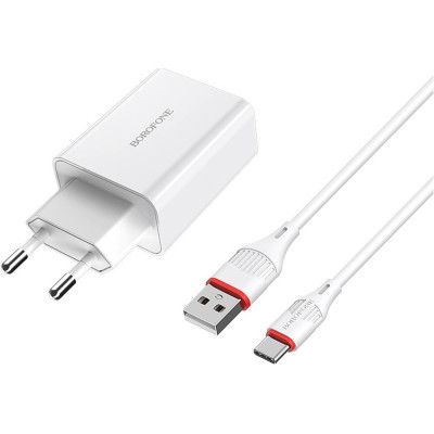   BOROFONE BA21A Long journey single port QC3.0 charger set (Type-C) White (BA21ACW) -  1