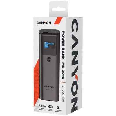   Canyon PB-2010 27000mAh PD/3.1/140Wh, in/out2xUSB-C PD/140W, outUSB-A/22.5W (CNE-CPB2010DG) -  7