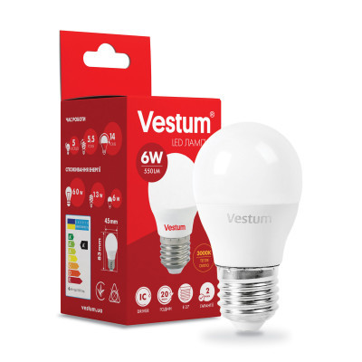  Vestum G45 6W 3000K 220V E27 (1-VS-1202) -  1