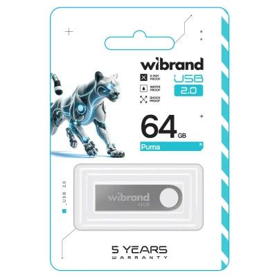 USB Flash Drive 64Gb Wibrand Puma Silver (WI2.0/PU64U1S) -  2