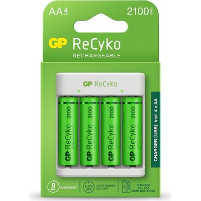     Gp ReCyko 4-Slot E411 USB Charger (w/ 4's 2100mAh AA Batteries) (GPE411 210AAHCN-2B4) -  1