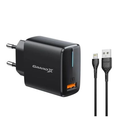   USB 220 Grand-X QuickCharge Q3.0 (CH-550BL) + USB-Lightning -  1