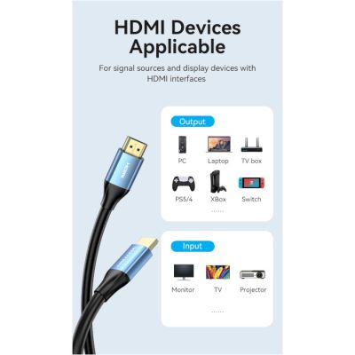   HDMI to HDMI 5.0m V2.0 4K 60Hz Aluminum Alloy Blue Vention (ALHSJ) -  4