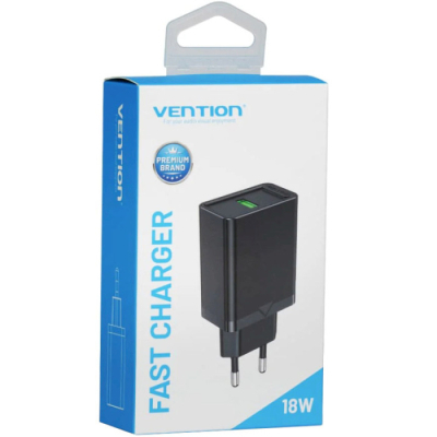   Vention 1xUSB 18W (USB-A) QC3.0 black (FABB0-EU) -  3