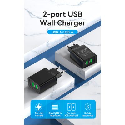   Vention 2xUSB 36W (2xUSB-A) QC3.0 black (FBAB0-EU) -  4