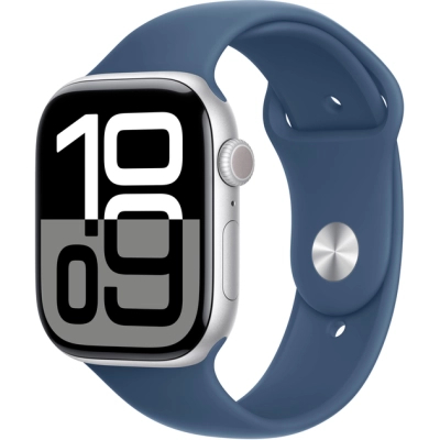 - Apple Watch Series 10 GPS 46mm Silver Aluminium Case with Denim Sport Band - S/M (MWWL3QH/A) -  1