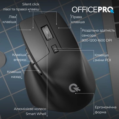  OfficePro M395B Silent Click Ergonomic Wireless Black (M395B) -  6