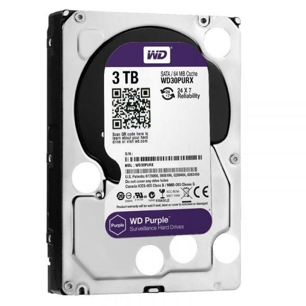 HDD SATA 3.0TB WD Purple 5400rpm 64MB (WD30PURX) Refurbished -  1