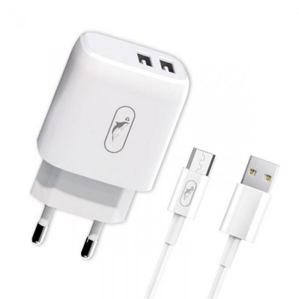   SkyDolphin SC22EBV (2USB, 2.1A) White (MZP-000164) +  microUSB -  1