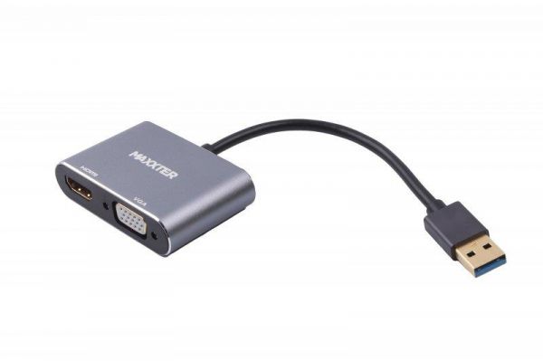 - Maxxter USB - HDMI+VGA, (M/F), Grey (V-AM-HDMI-VGA) -  1