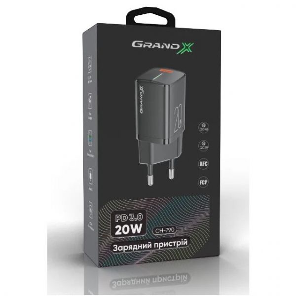   USB 220 Grand-X (CH-770) USB-C 20W PD3.0    Apple iPhone  Android QC4.0,FCP,AFC -  3