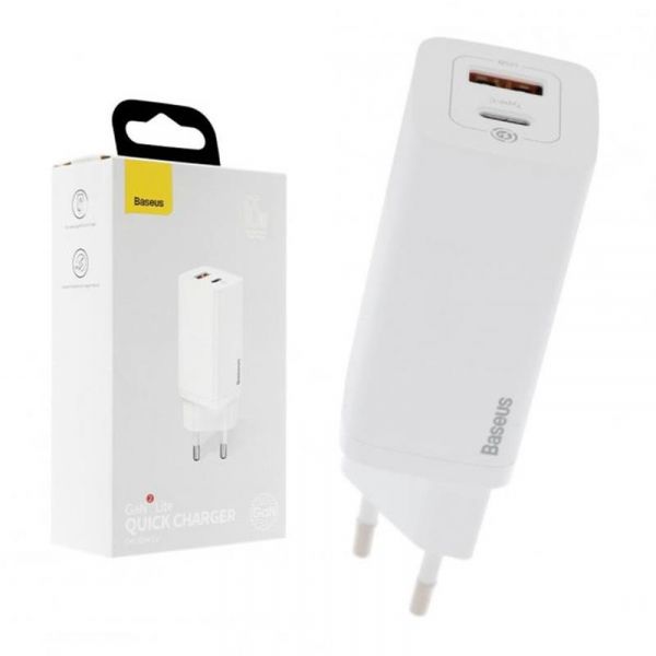   USB 220 Baseus CCGAN2L-B02, GaN Lite Quick Charger C+U 65W EU White -  1