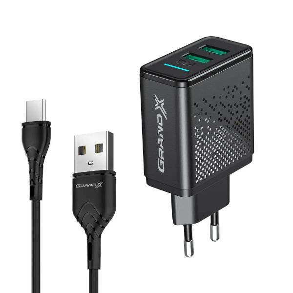   USB 220 Grand-X 5V 3,1A (CH-60T) 2USB +  Type-C -  1