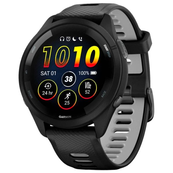 - Garmin Forerunner 265 Black Bezel  Case  Black/Powder Gray Silicone Band (010-02810-50) -  1