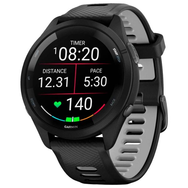 - Garmin Forerunner 265 Black Bezel  Case  Black/Powder Gray Silicone Band (010-02810-50) -  2