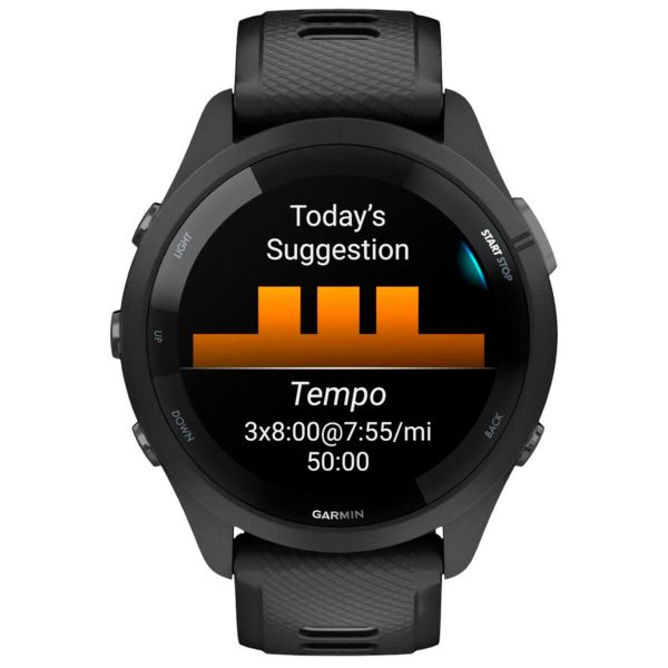 - Garmin Forerunner 265 Black Bezel  Case  Black/Powder Gray Silicone Band (010-02810-50) -  5